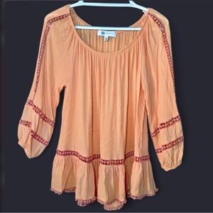 Fever Women’s Orangey Peach Boho Women's Top Size Large